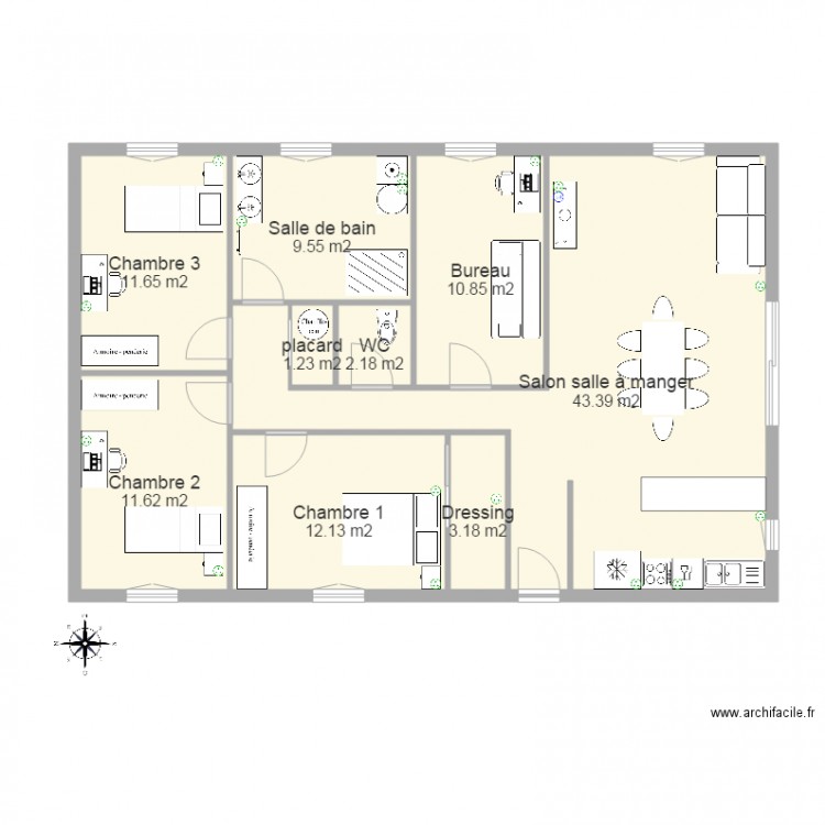 maison rectangulaire. Plan de 0 pièce et 0 m2