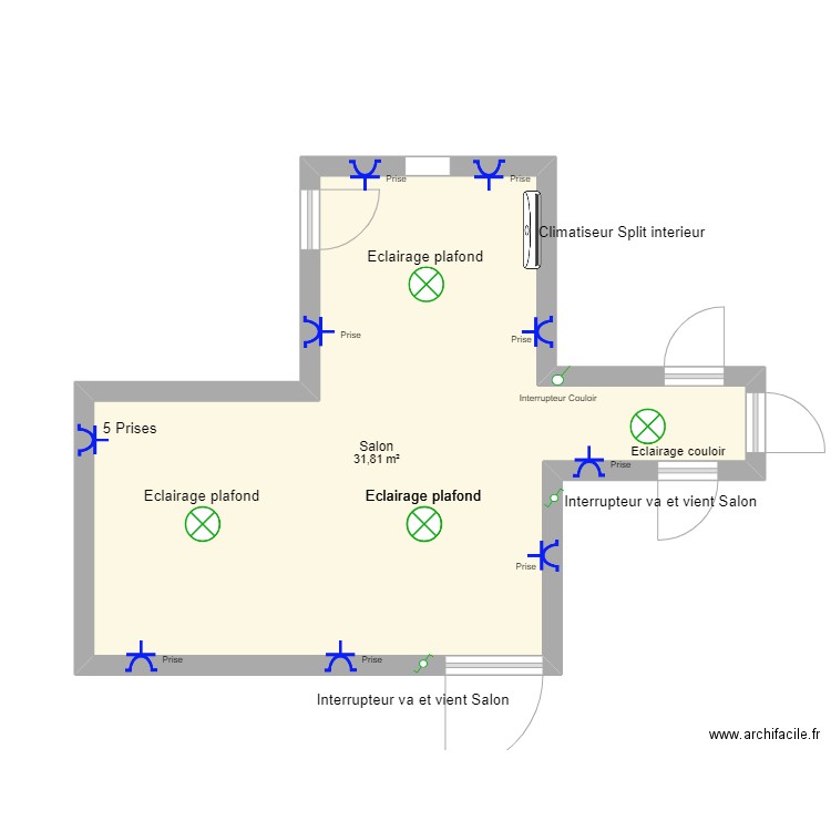 Plan 418 Salon. Plan de 1 pièce et 32 m2