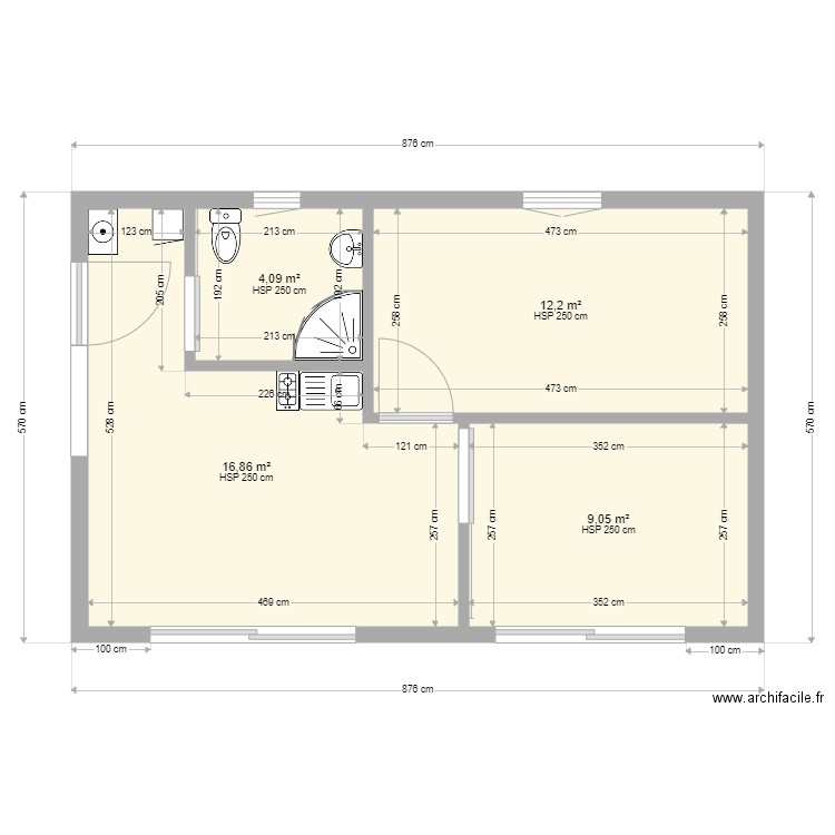 Maison 50 m² Ker Pissot. Plan de 4 pièces et 42 m2