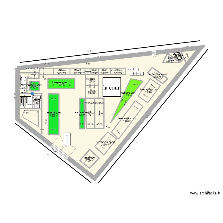 ana. Plan de 23 pièces et 62 m2