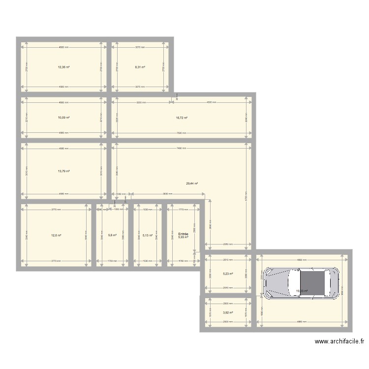 plan Parentis2. Plan de 13 pièces et 148 m2