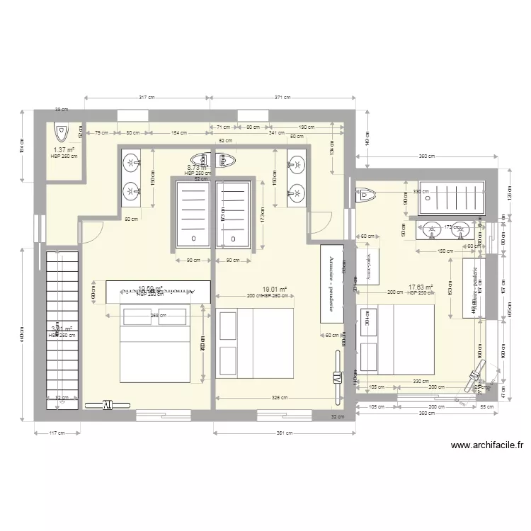 Chambre 1ier Tritons SUITE. Plan de 