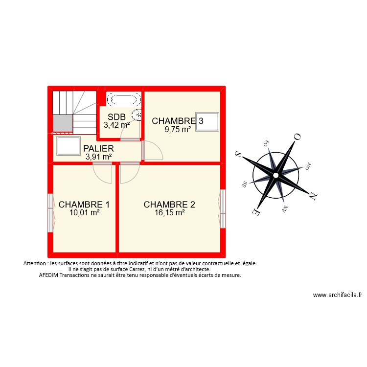 BI9987 ETAGE. Plan de 8 pièces et 46 m2