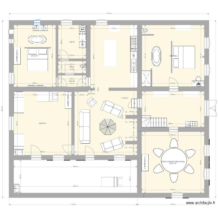 rez de chaussé montastruc. Plan de 8 pièces et 192 m2