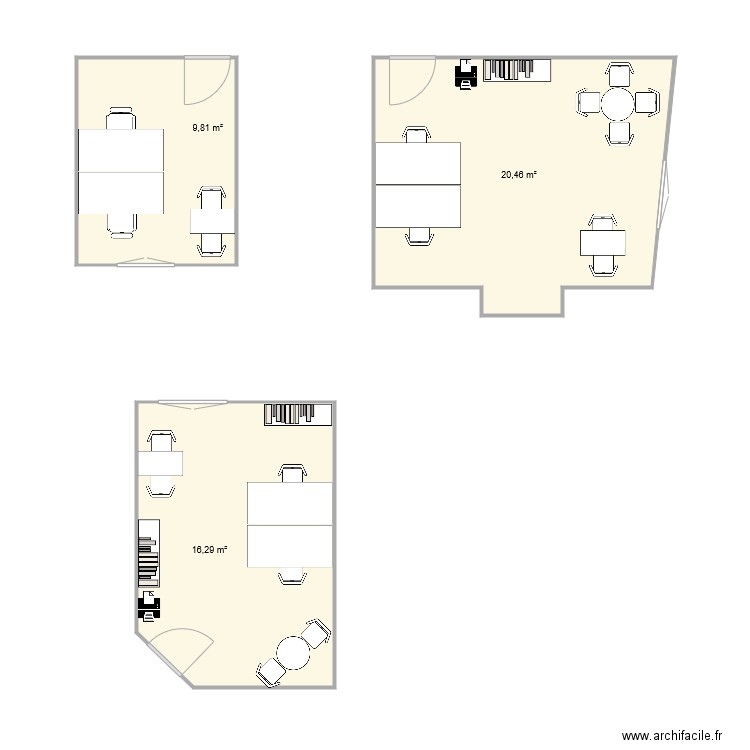 ZH Buro. Plan de 3 pièces et 47 m2