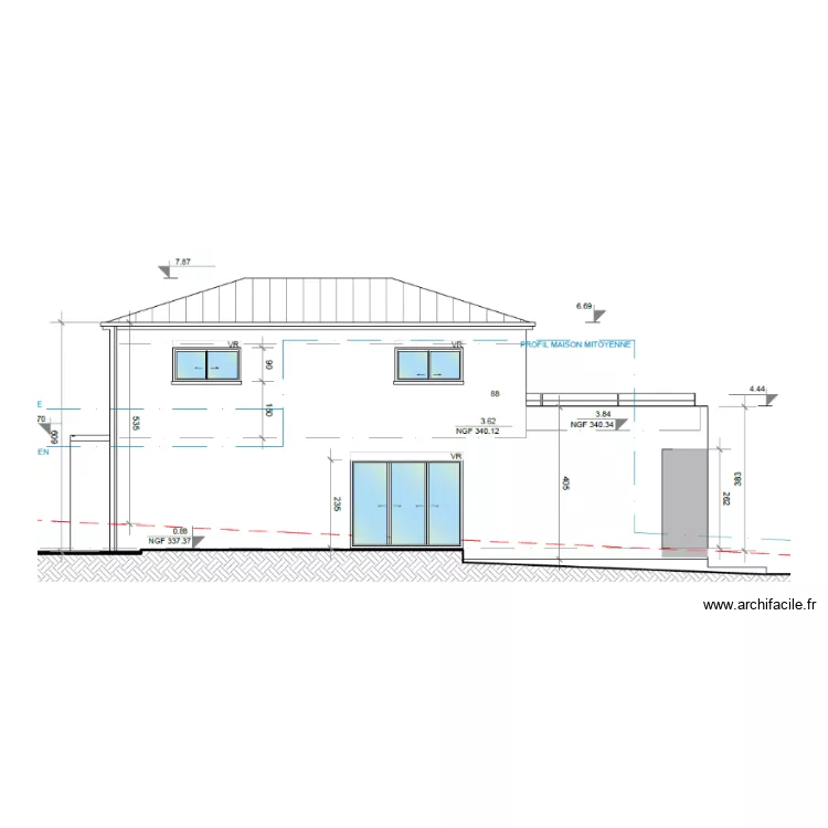 Coupe Droite. Plan de 