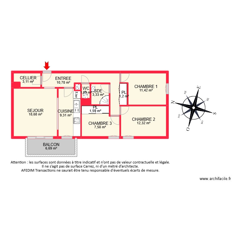 BI7888. Plan de 15 pièces et 88 m2