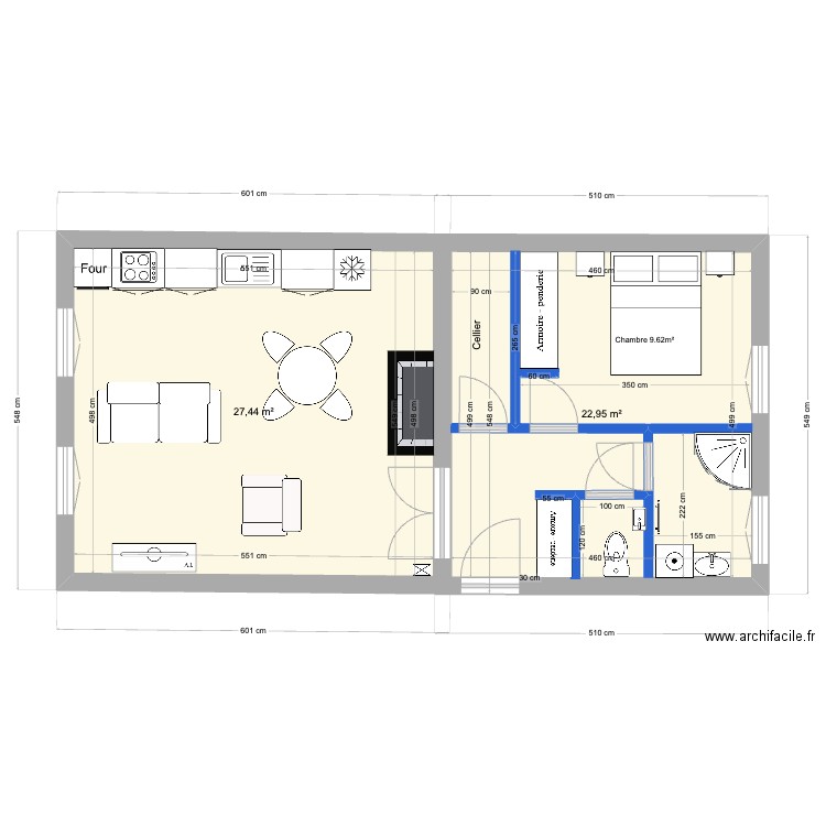 appart 2 - 50m². Plan de 2 pièces et 50 m2