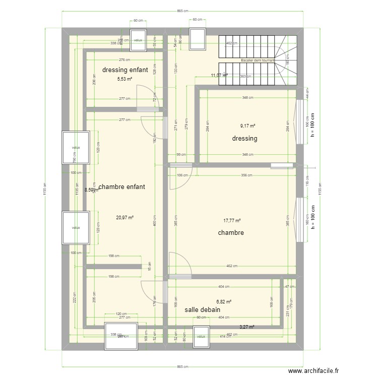 Demerlé 1er étage. Plan de 8 pièces et 83 m2