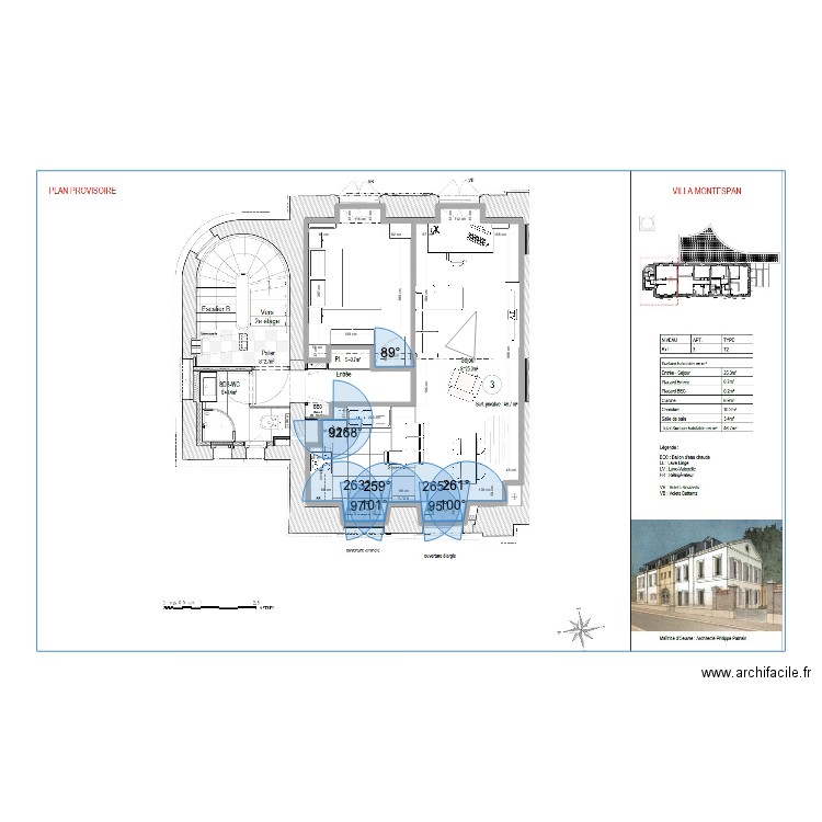 Clagny. Plan de 2 pièces et 40 m2