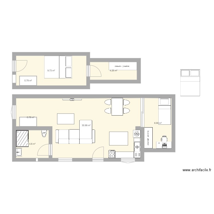 Réaménagement intérieur version avec chambre en SS. Plan de 0 pièce et 0 m2