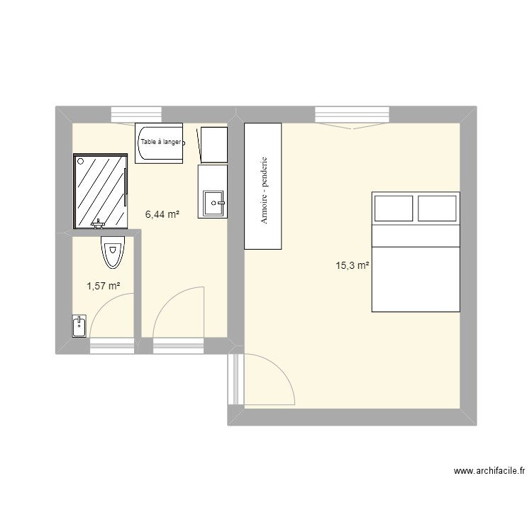 GABILLARD. Plan de 3 pièces et 23 m2