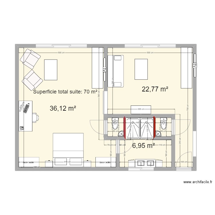Suite v1 c. Plan de 5 pièces et 68 m2