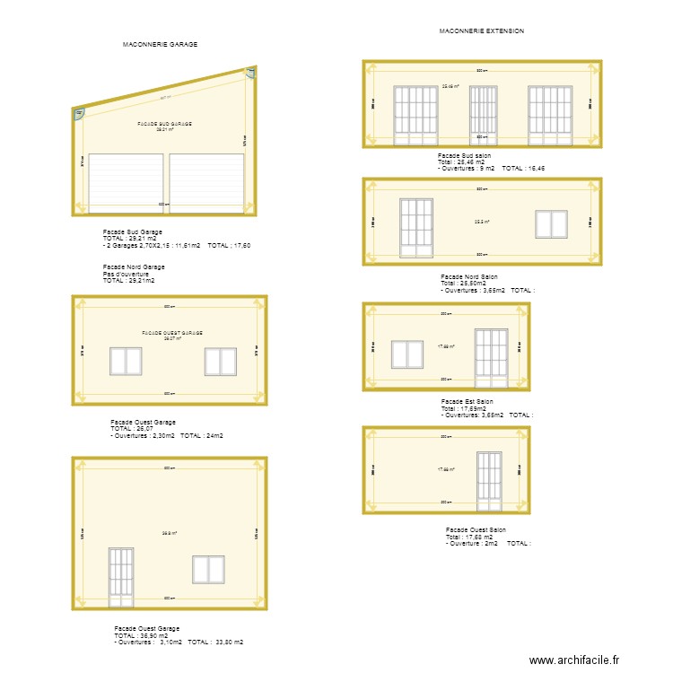 MACONNERIE EXTENSION ET GARAGE. Plan de 0 pièce et 0 m2
