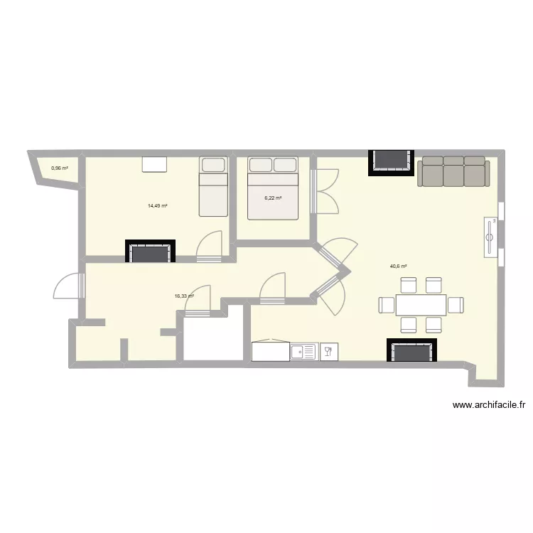 JEAN ET JEANNE. Plan de 5  et 79 m²
