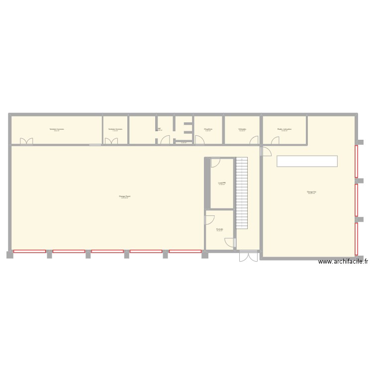 Plan hangar de base. Plan de 17 pièces et 947 m2