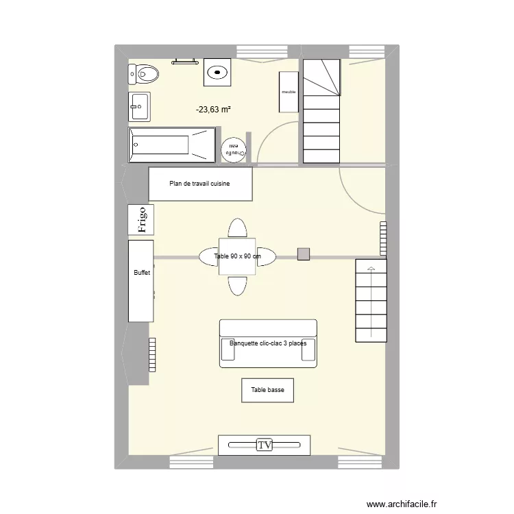 extention maison. Plan de 1  et 7 m²
