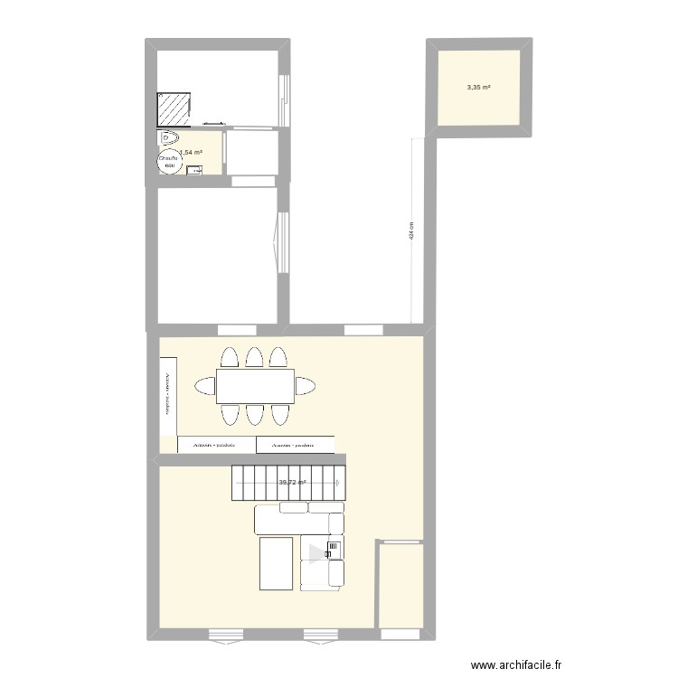 RDC les jasmin  N°1. Plan de 3 pièces et 45 m2