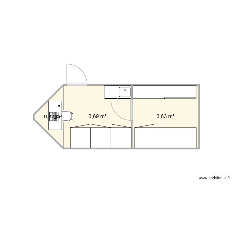 remorque 2. Plan de 3 pièces et 8 m2