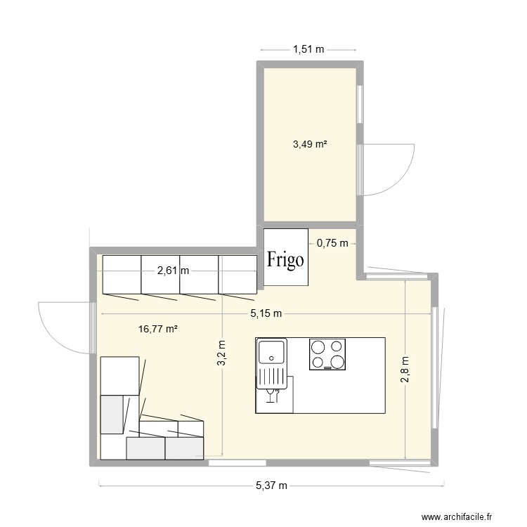 cuisne1. Plan de 2 pièces et 20 m2