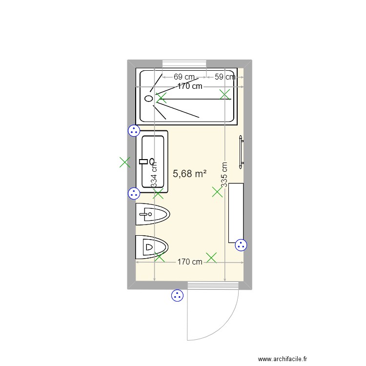 salle d'eau jean . Plan de 1 pièce et 6 m2