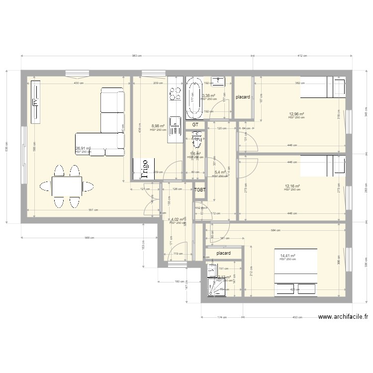 soule. Plan de 15 pièces et 95 m2