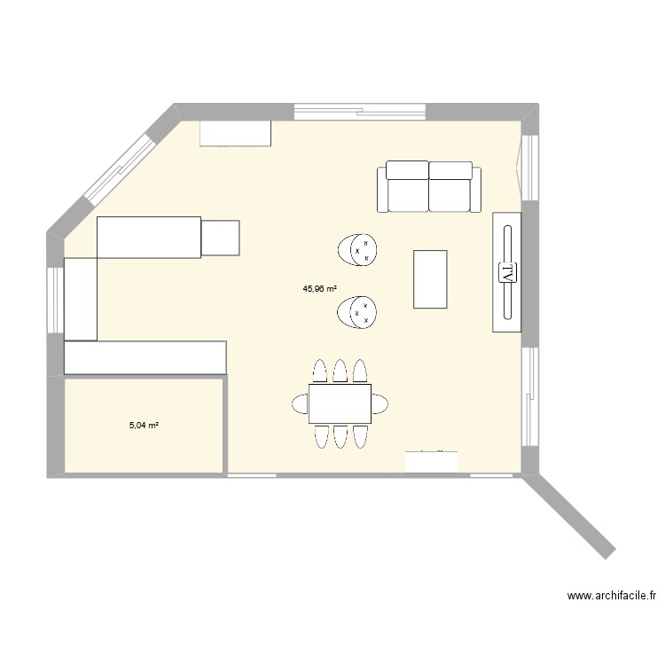 Salon sans cotation. Plan de 2 pièces et 51 m2