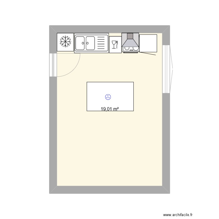 cuisine 1. Plan de 1 pièce et 19 m2
