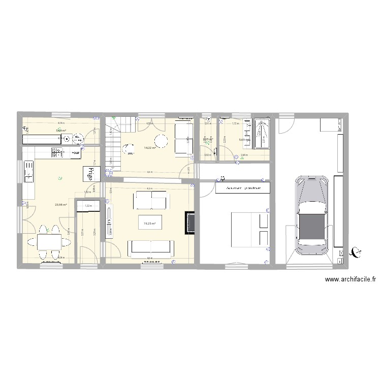 RDC avec meubles et SdBains 1. Plan de 6 pièces et 71 m2
