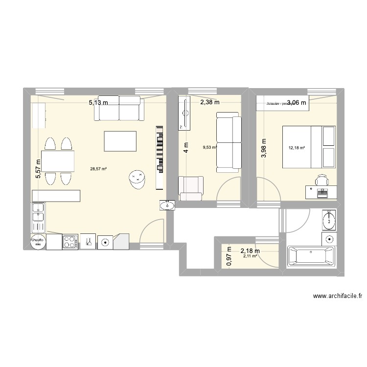 sevres. Plan de 4 pièces et 52 m2