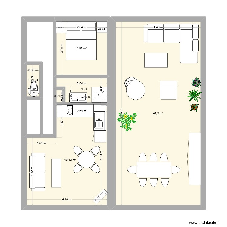 cap gruissan. Plan de 6 pièces et 73 m2