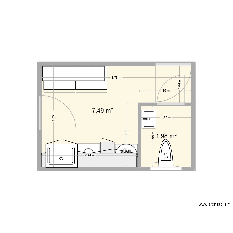 BUANDERIE. Plan de 2 pièces et 9 m2