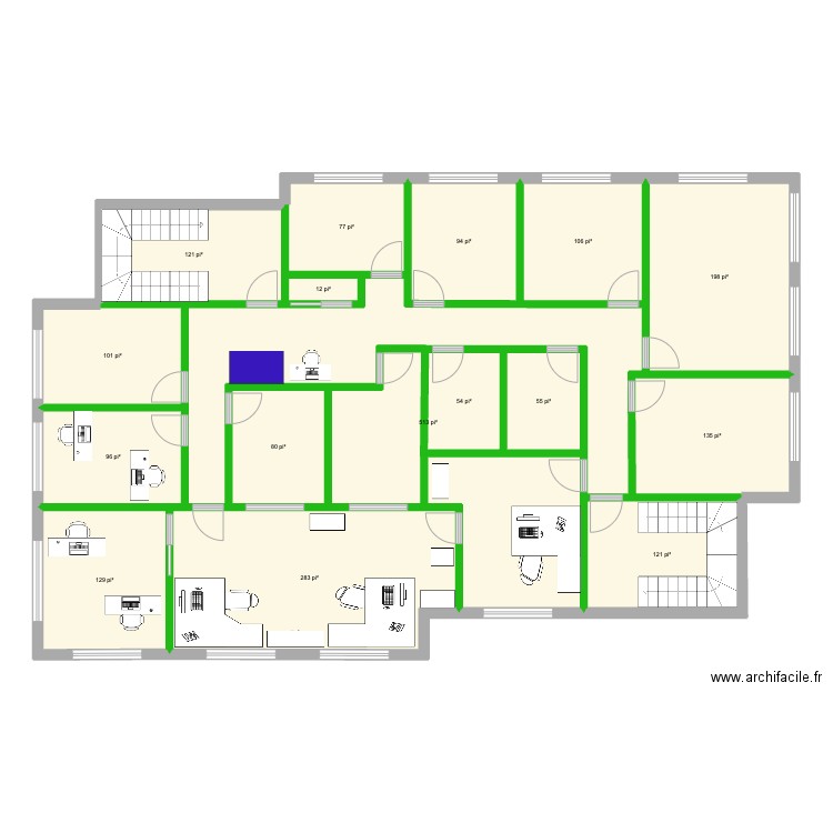 225 Seigneuriale 2e étage 7 r. Plan de 16 pièces et 202 m2