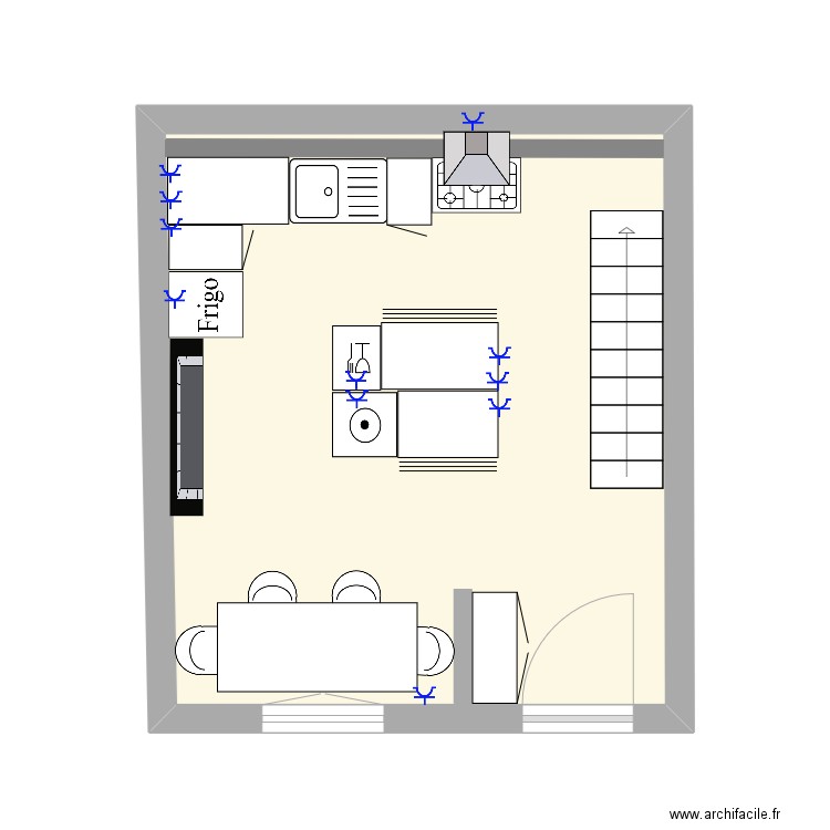 Cuisine V2. Plan de 1 pièce et 23 m2