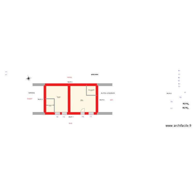 BEN EL KADHI _ Existant. Plan de 4 pièces et 50 m2