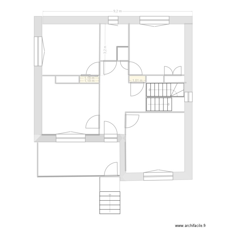 RDC Mistrefi. Plan de 2 pièces et 1 m2