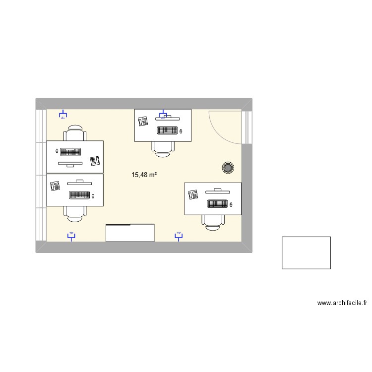 Bureau. Plan de 1 pièce et 15 m2