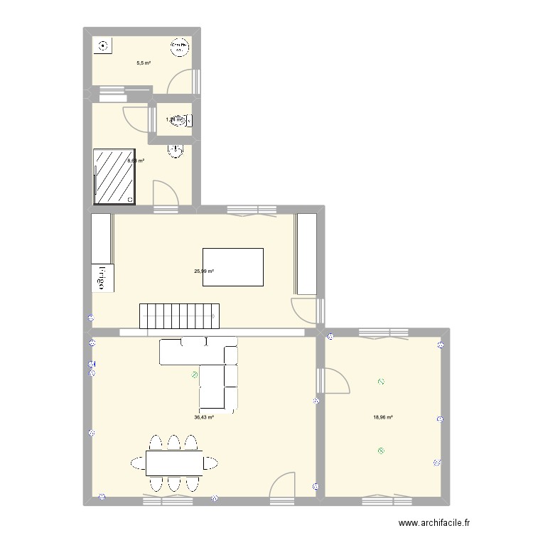 Offin. Plan de 6 pièces et 97 m2