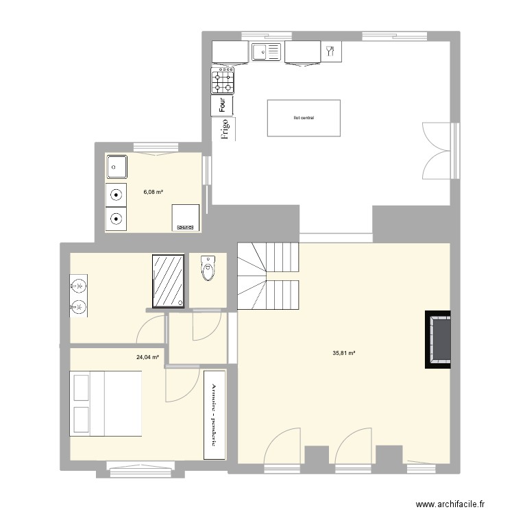 PLAN. Plan de 3 pièces et 66 m2