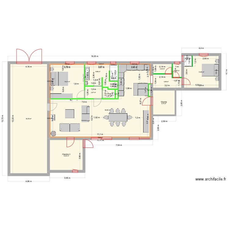 Villa Cuers 6b. Plan de 20 pièces et 180 m2