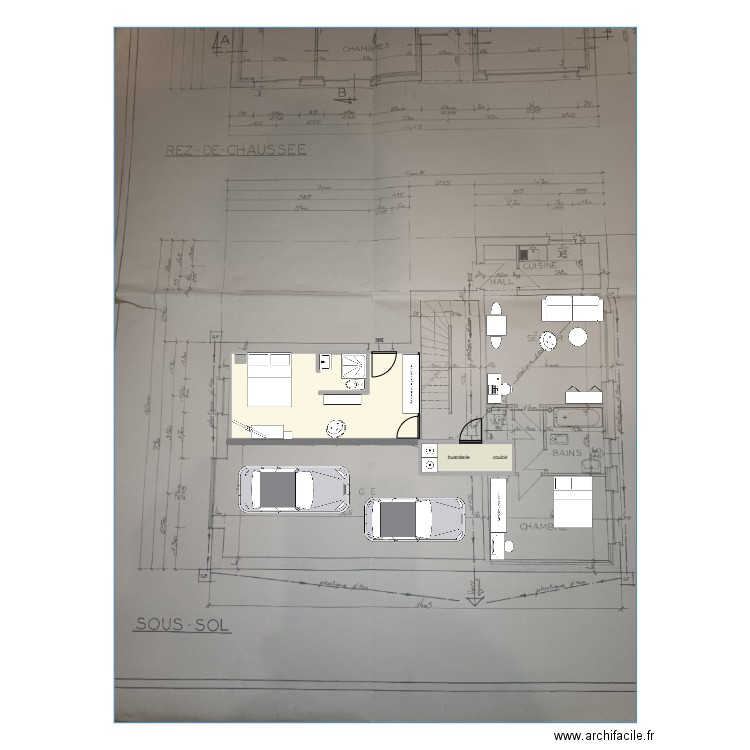 maison sous-sol. Plan de 2 pièces et 25 m2