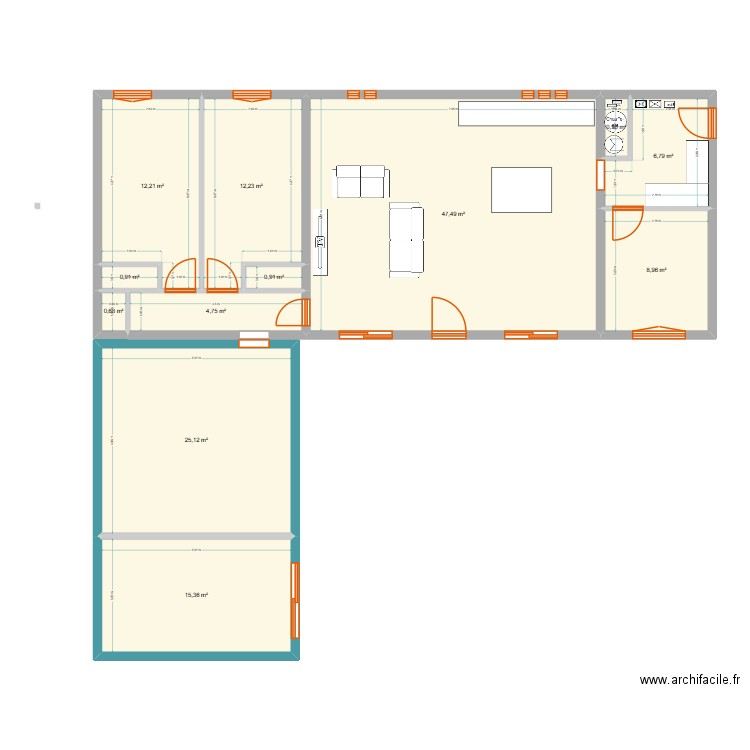 MAISON LORIOL. Plan de 12 pièces et 136 m2