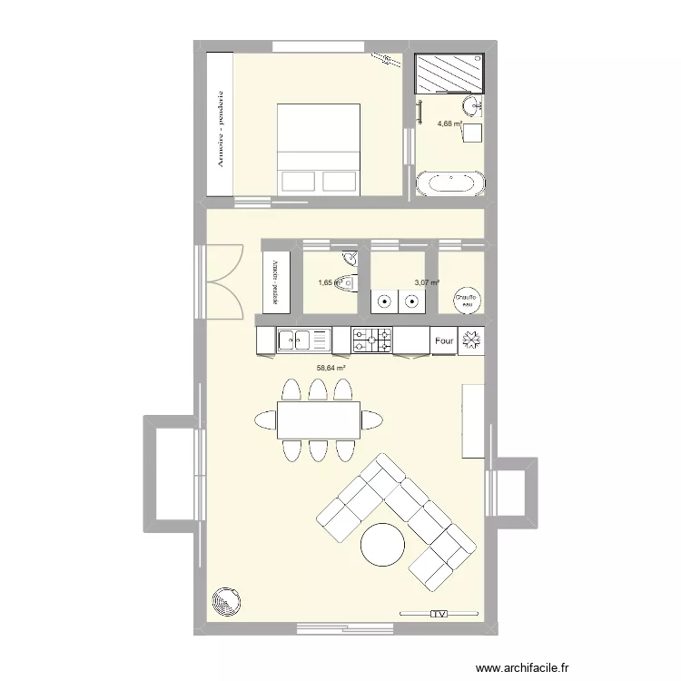 projet01. Plan de 4 pièces et 68 m²