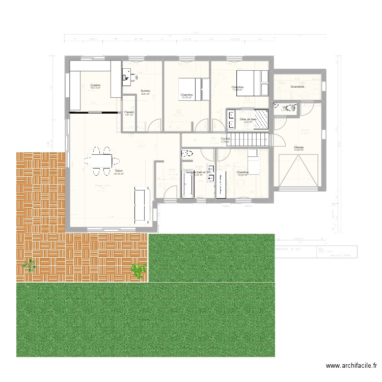 Selection travaux. Plan de 13 pièces et 130 m2