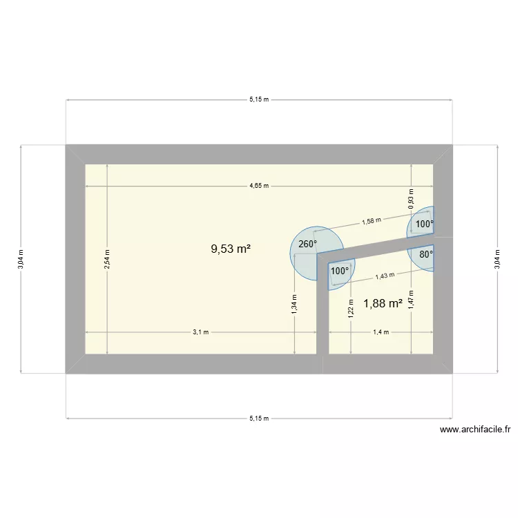 raccord de mur biais. Plan de 2 et 11 m² raccord de mur biais. Plan de 2 et 11 m²