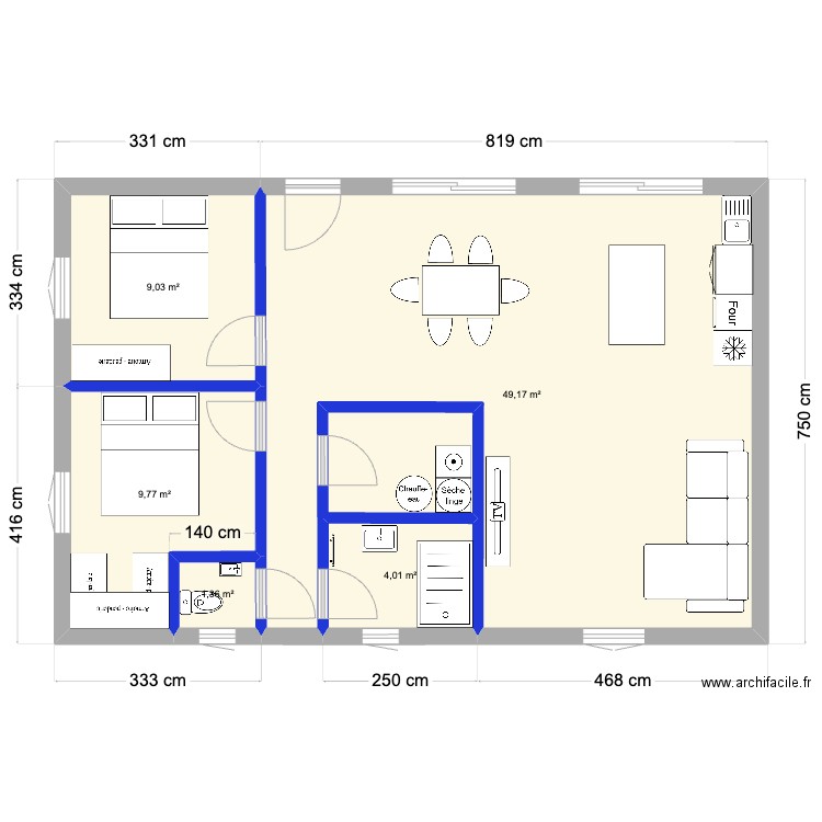 garage Hugues v1. Plan de 5 pièces et 73 m2