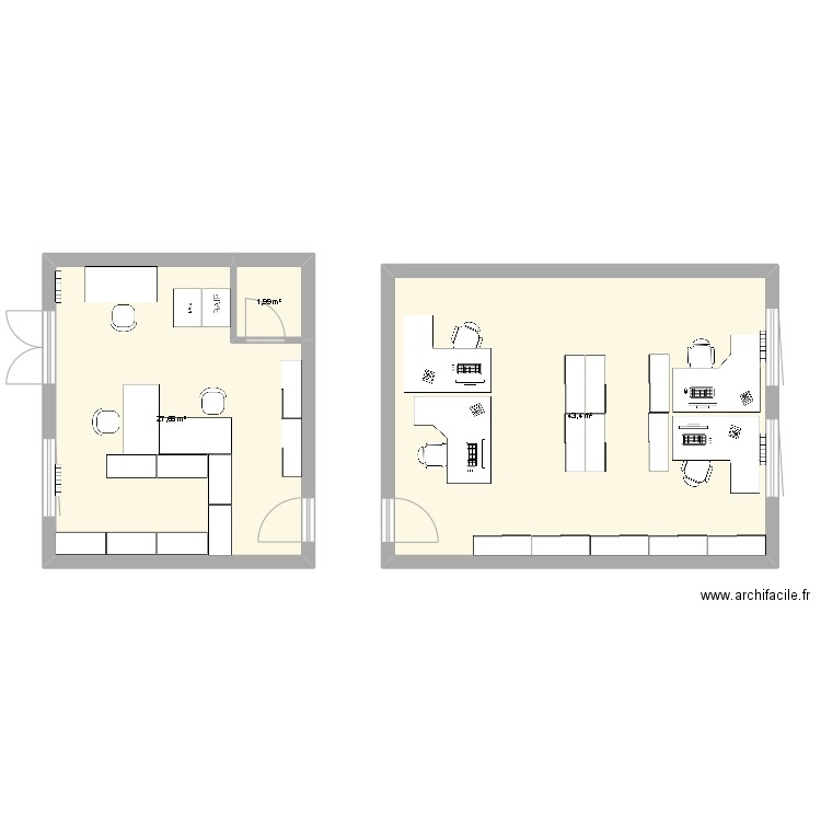 BUREAU CHAMP DEV. Plan de 3 pièces et 73 m2