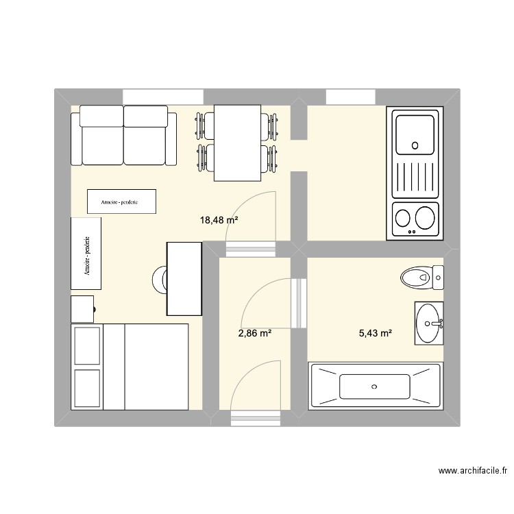 clara. Plan de 3 pièces et 27 m2