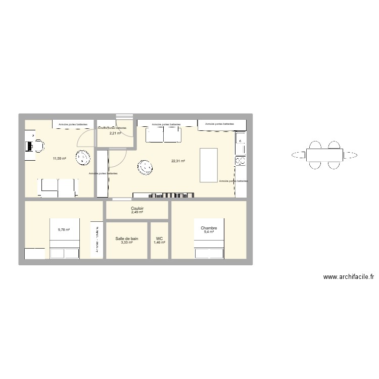 alice 2. Plan de 8 pièces et 63 m2