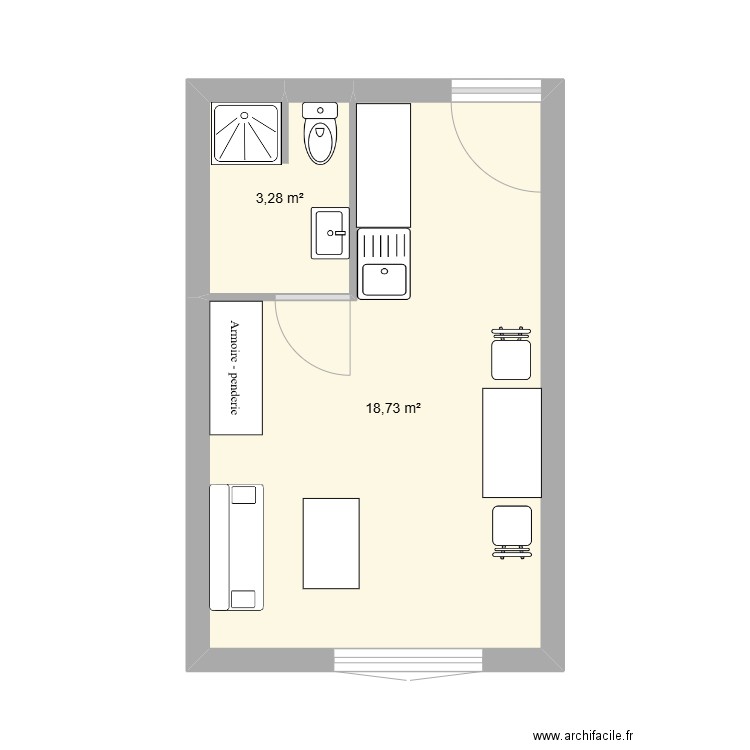 OGF - Appartement violet. Plan de 2 pièces et 22 m2
